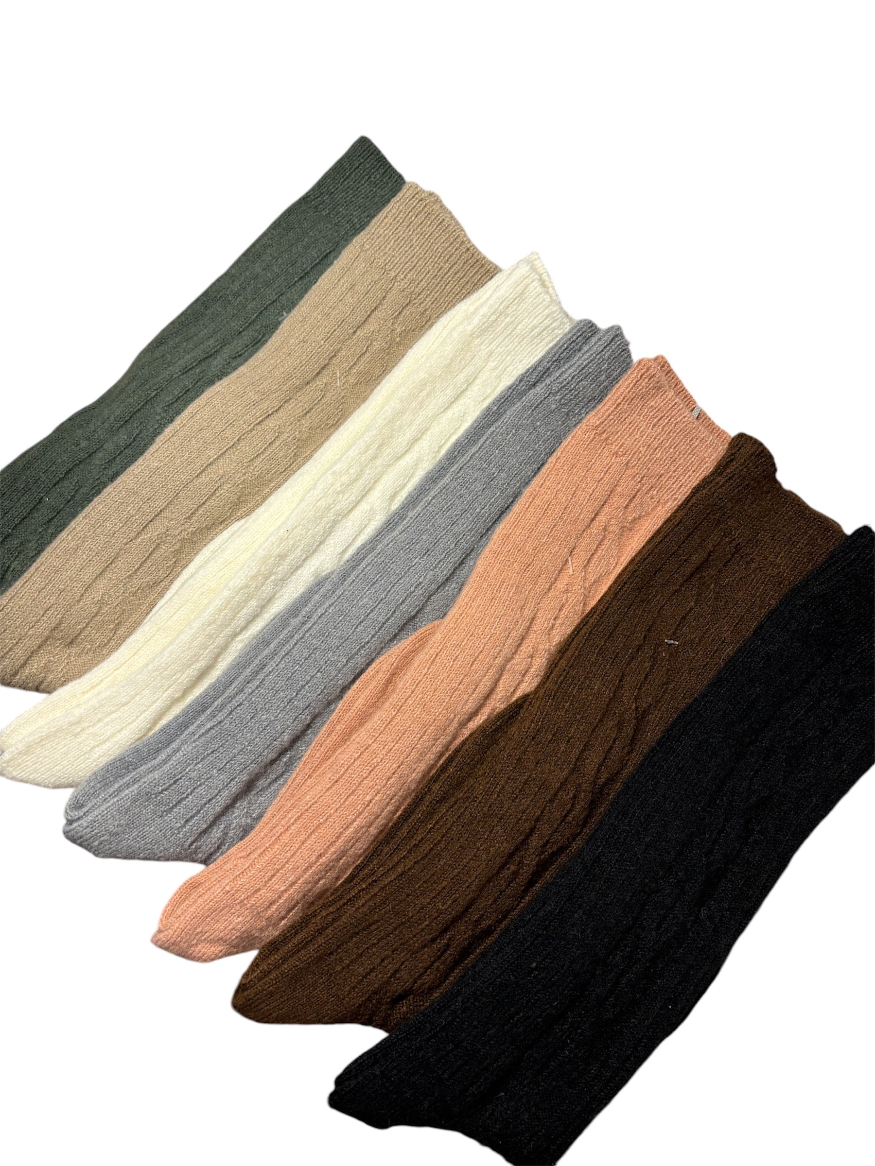 Cozy Cable Tall Socks in neutral tones with a cable-knit pattern.
