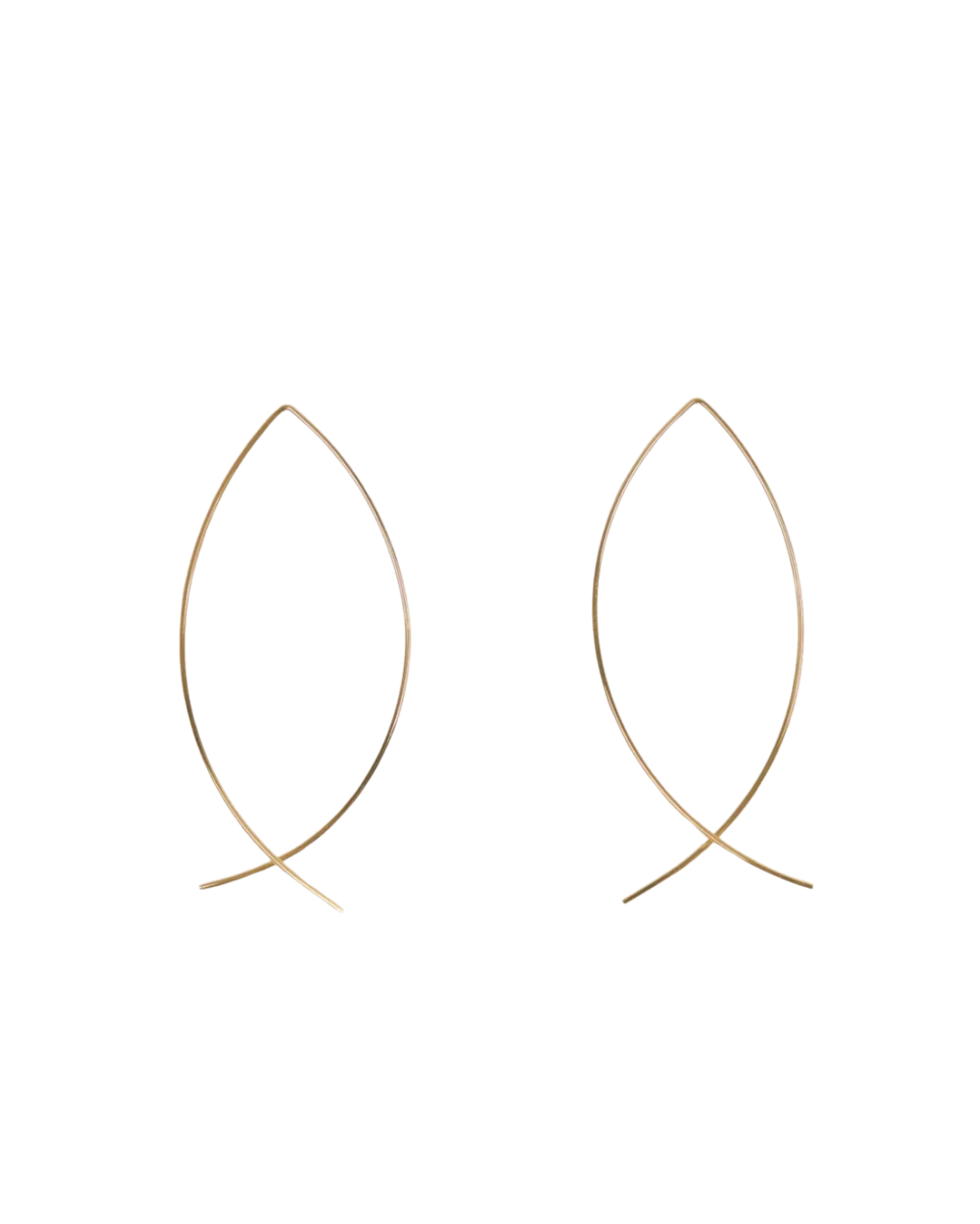 Delicate hoop earrings that thread the ear, offering a seamless blend of modern sophistication and timeless elegance.