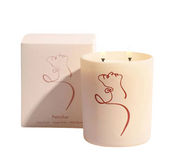 Desert-inspired candle in a milky glass vessel, featuring minimalist design by artist Allison Kunath, double wick, and embossed box.