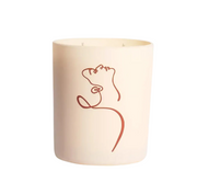 Desert-inspired candle in a milky glass vessel, featuring minimalist design by artist Allison Kunath, double wick, and embossed box.