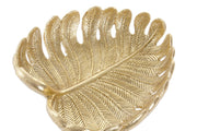 Golden leaf-shaped resin tray from KITI's Casa Moderna collection, ideal for hallway catchall or decorative use.