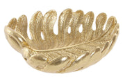 Golden leaf-shaped resin tray from KITI's Casa Moderna collection, ideal for hallway catchall or decorative use.