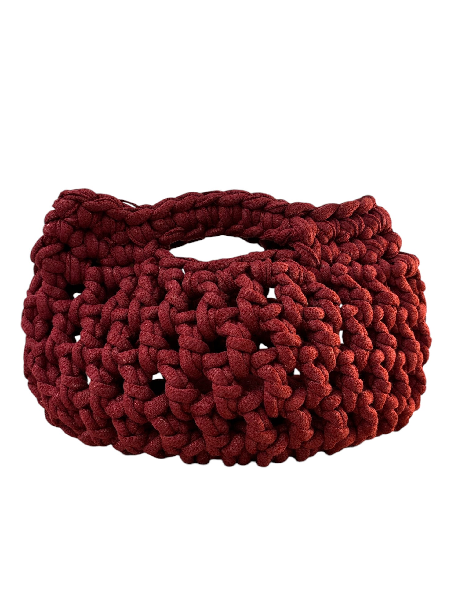 burgundy hand knit cotton top handle handbag from Greece