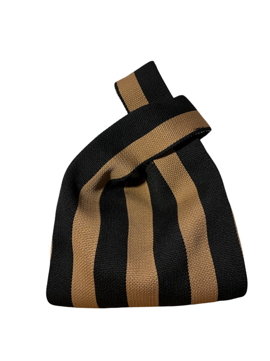 Korean style knit wristlet in black and tan stripes