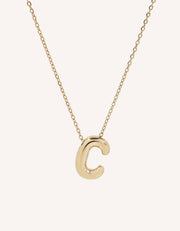 Bubble Initial Necklace with bold, rounded 3D letter pendant, perfect for layering or wearing solo.