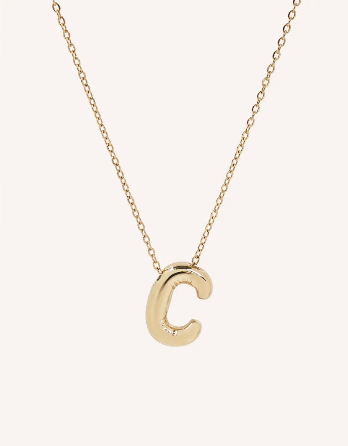 Bubble Initial Necklace with bold, rounded 3D letter pendant, perfect for layering or wearing solo.