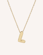 Bubble Initial Necklace with bold, rounded 3D letter pendant, perfect for layering or wearing solo.