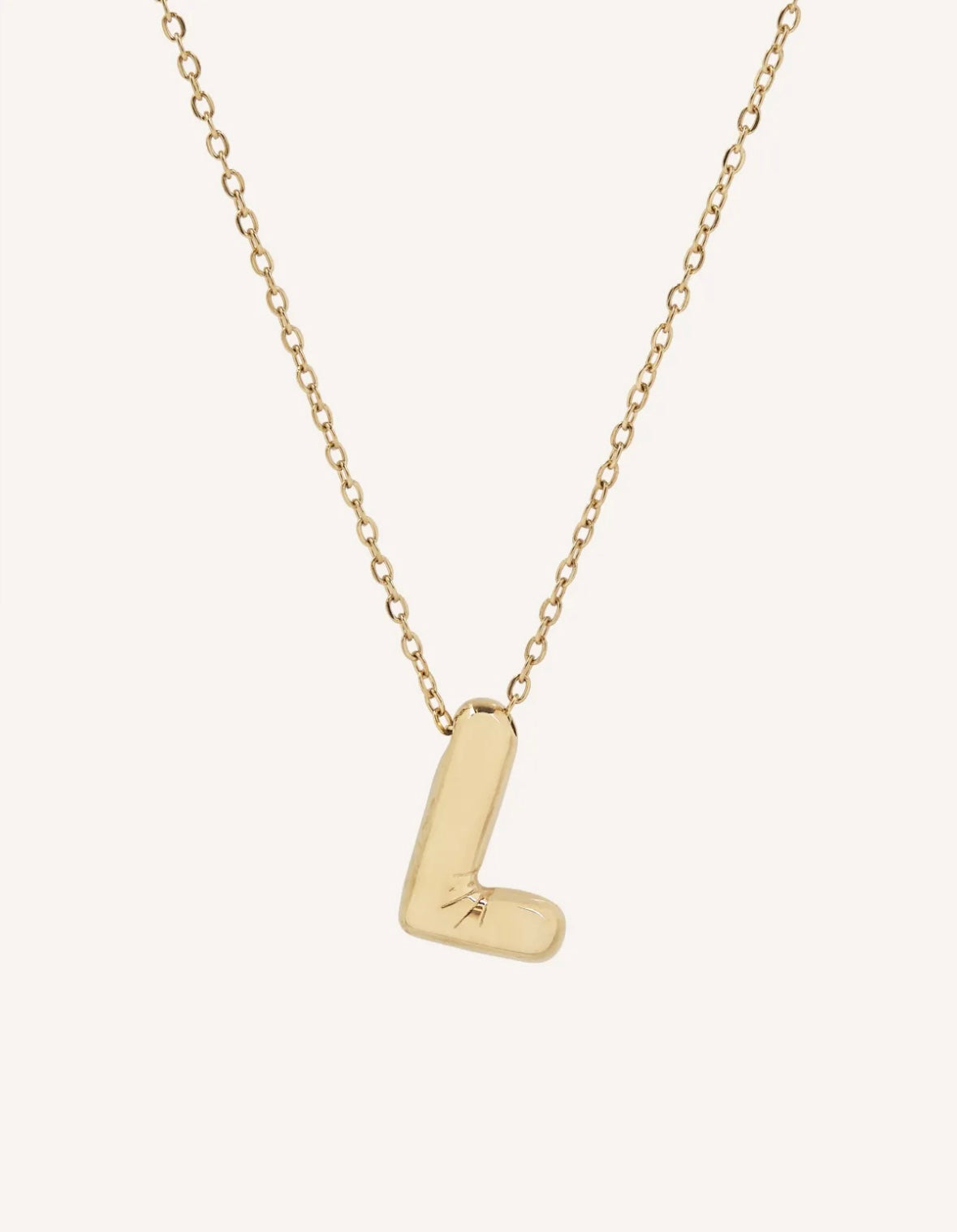 Bubble Initial Necklace with bold, rounded 3D letter pendant, perfect for layering or wearing solo.