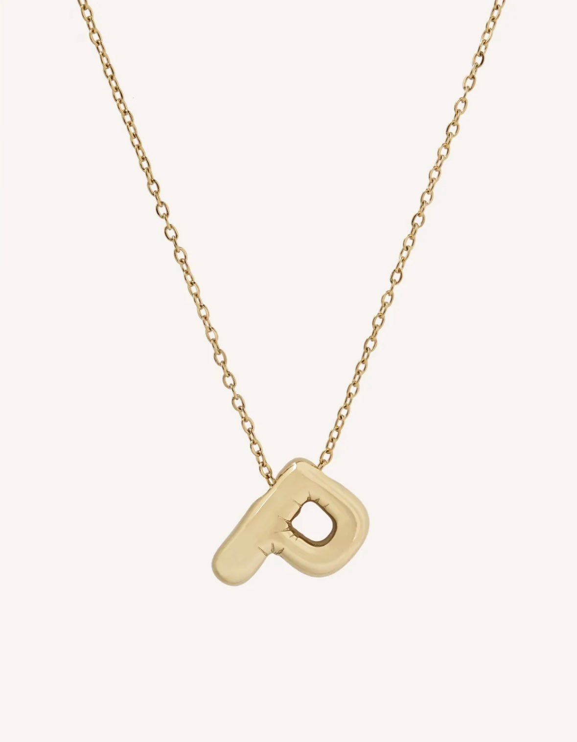 Bubble Initial Necklace with bold, rounded 3D letter pendant, perfect for layering or wearing solo.