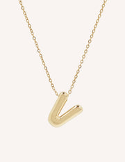 Bubble Initial Necklace with bold, rounded 3D letter pendant, perfect for layering or wearing solo.