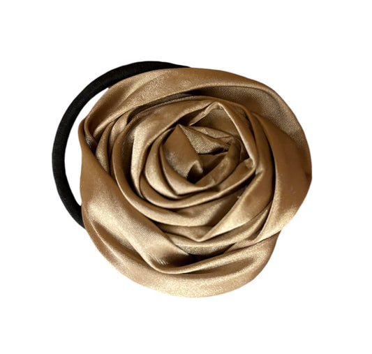 hair tie with a tan satin rose