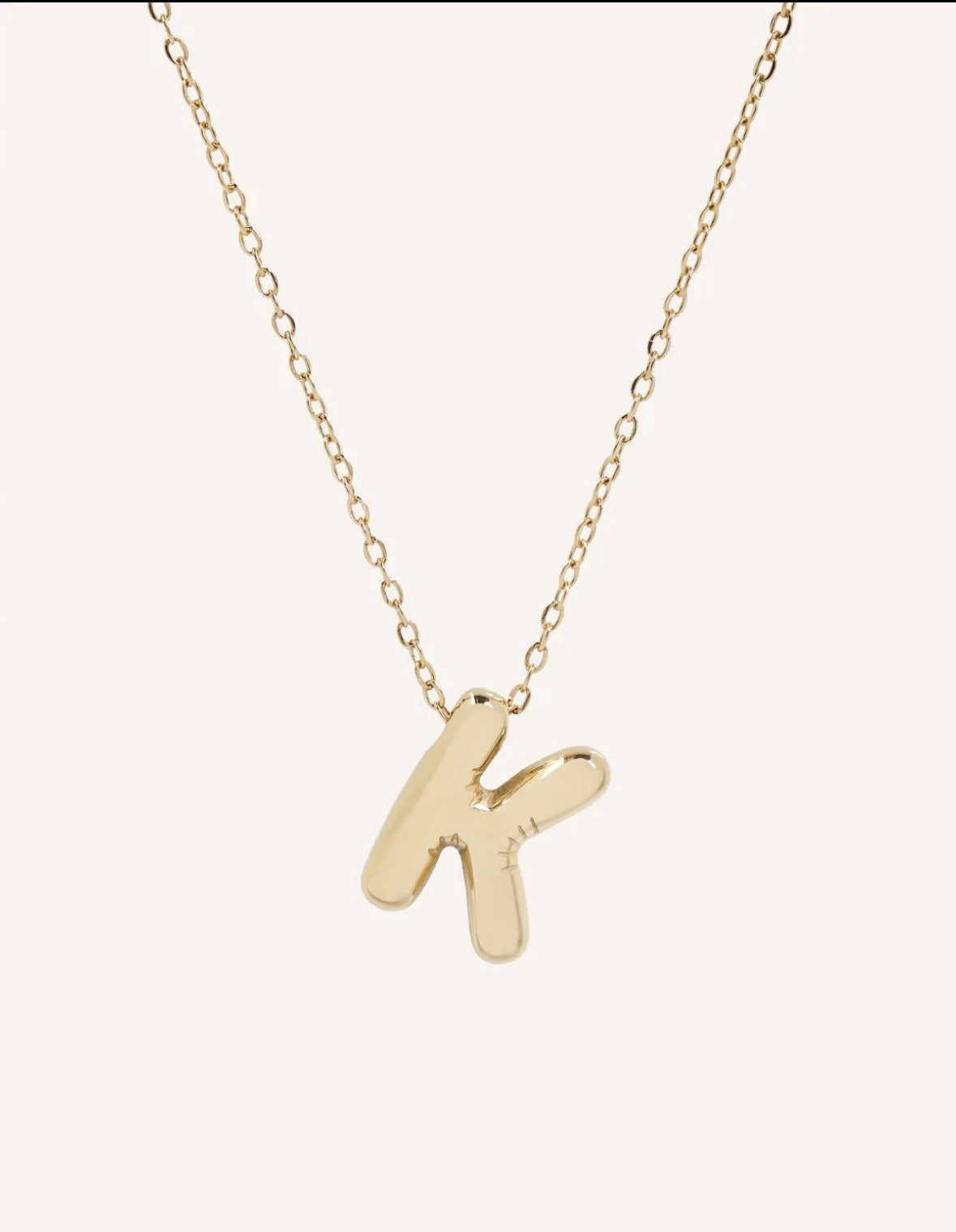 Bubble Initial Necklace with bold, rounded 3D letter pendant, perfect for layering or wearing solo.