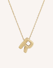 Bubble Initial Necklace with bold, rounded 3D letter pendant, perfect for layering or wearing solo.