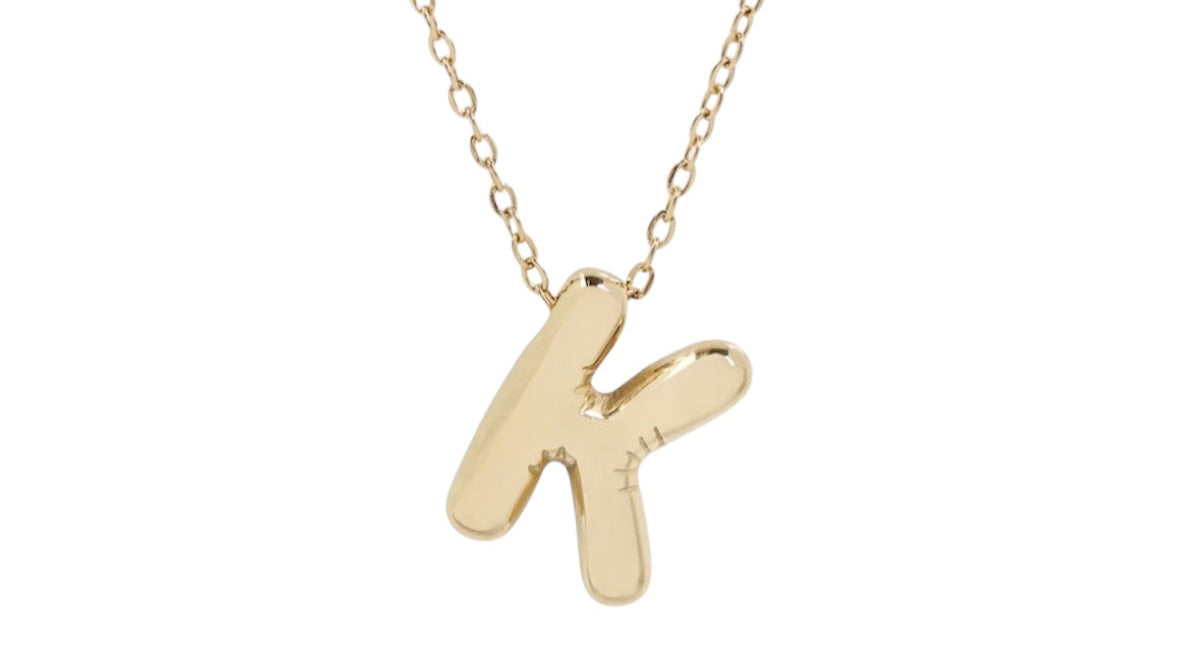 Bubble Initial Necklace with bold, rounded 3D letter pendant, perfect for layering or wearing solo.