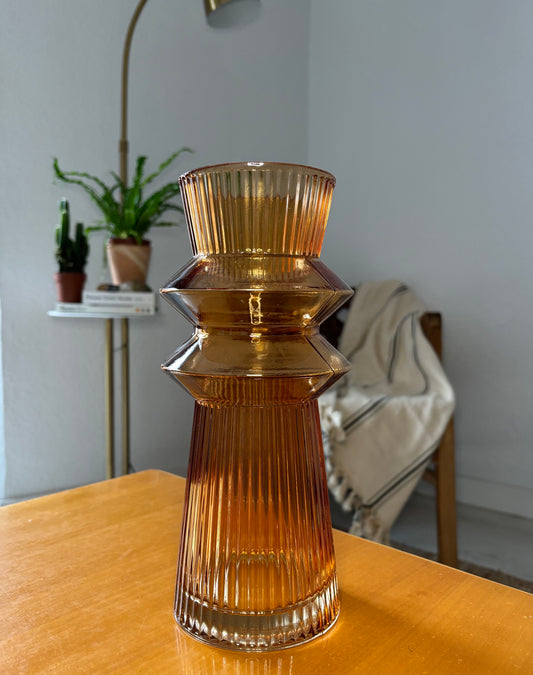 Retro Glass Vase-Amber