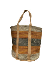 Natural jute basket with sturdy handles, ideal for home storage and organization. Spacious and stylish with an earthy, minimalist design.