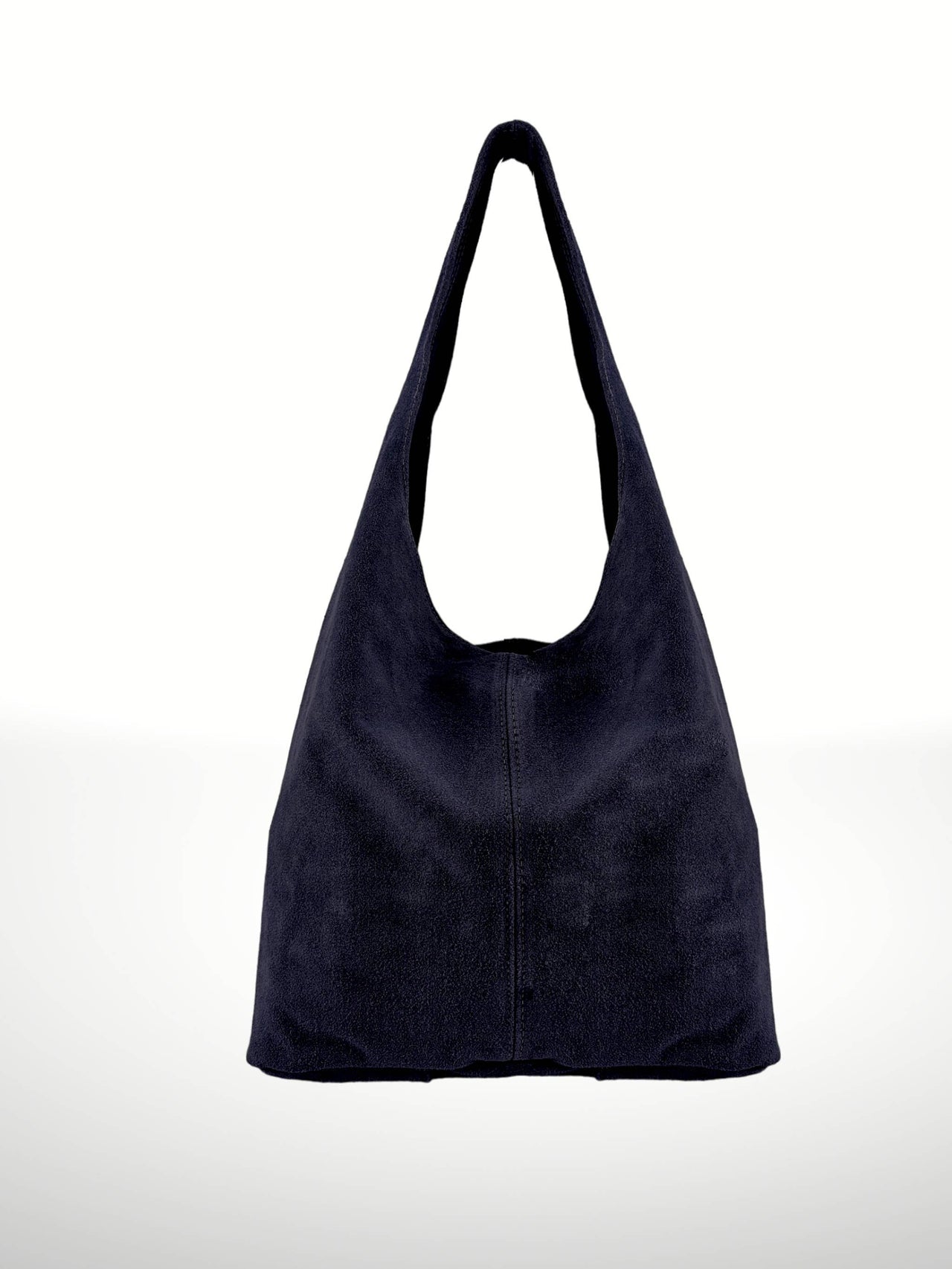 Navy blue Silvia Leather Shoulder Bag, handcrafted from genuine cowhide leather, with flexible exterior, suede interior, and secure zipper closure, perfect for Spring 2025’s boho trend.