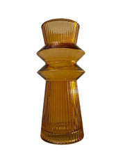 Ribbed Glass Vase with retro design and fluted top, crafted from high-quality glass, perfect for floral arrangements.