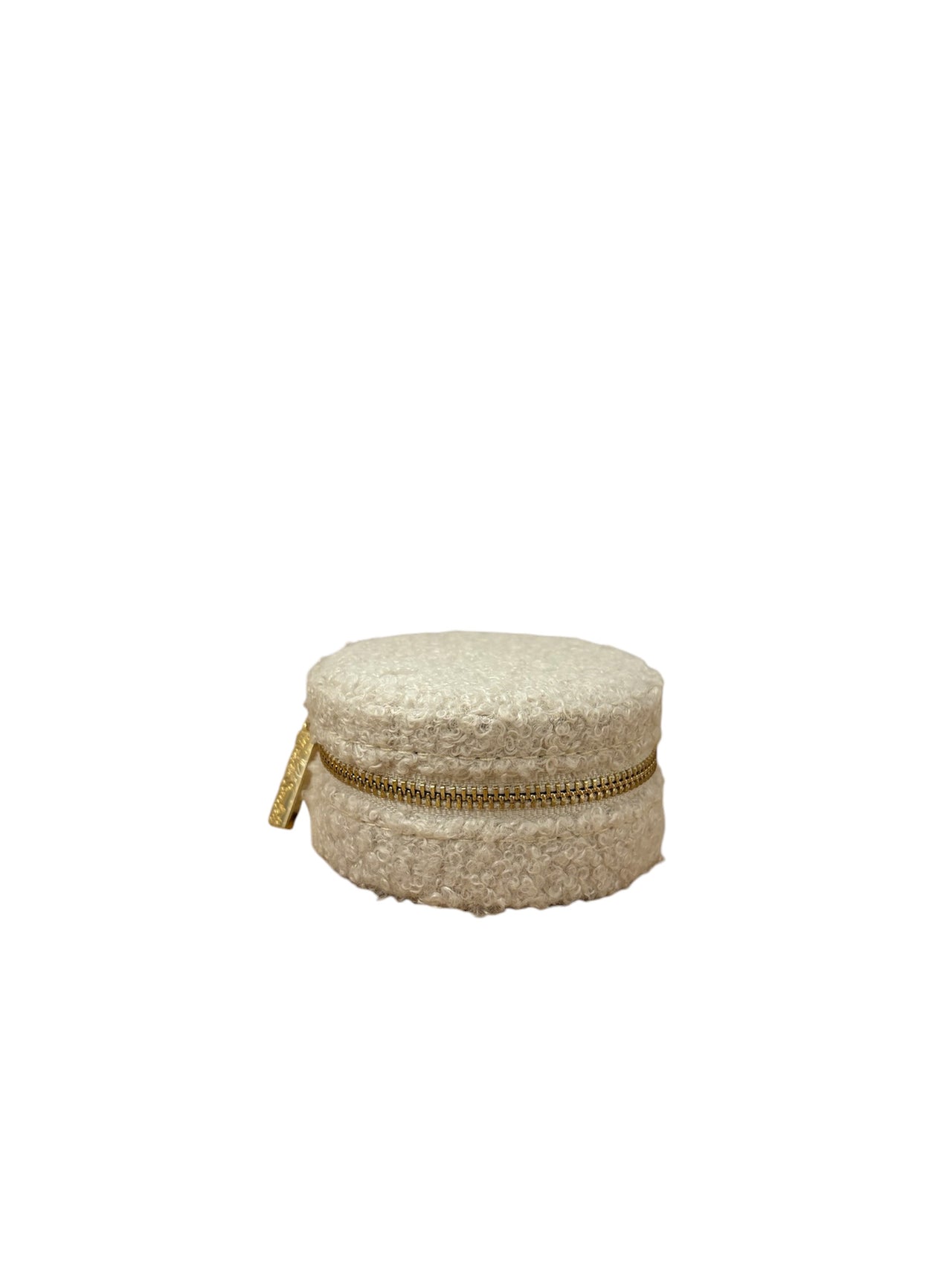 Compact teddy fabric jewelry case with soft velvet interior