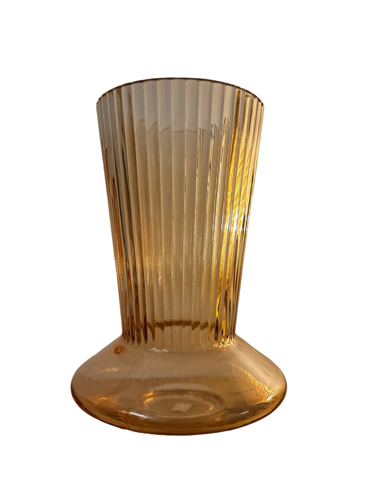 Toffee-Colored Glass Vase with a wide base and fluted opening, perfect for both grand floral arrangements and minimalist displays.