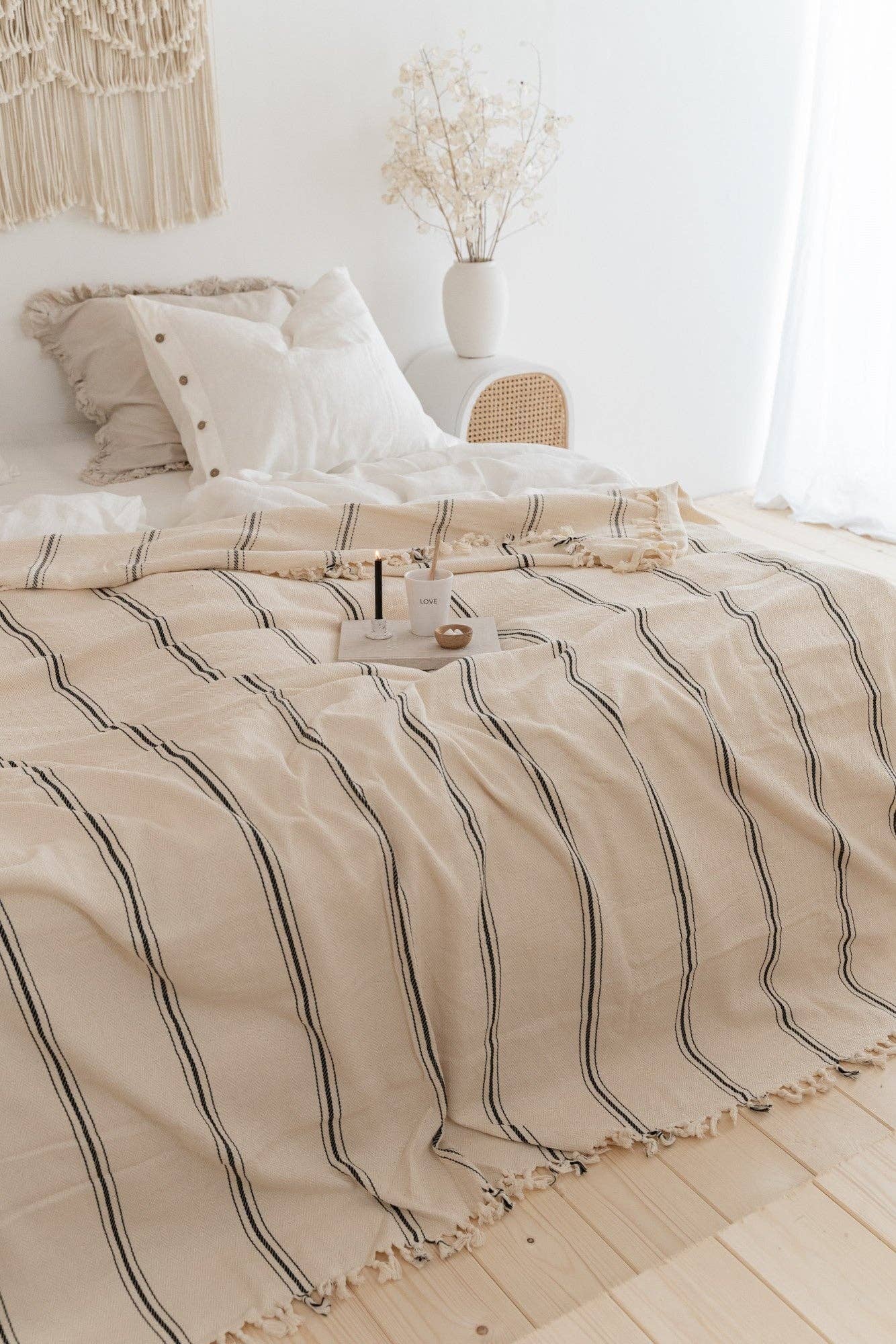 Handcrafted 100% premium Turkish cotton throw, 200cm x 240cm, perfect for adding warmth and sophistication to your home decor.